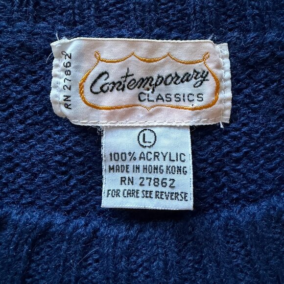 Vintage 80s Preppy Argyle Diamond Knit Sweater Blue Large - Picture 5 of 6